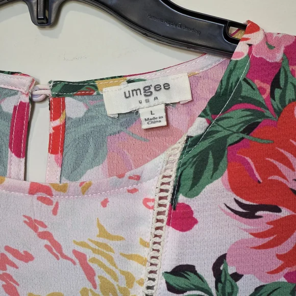 Umgee Floral Animal Print Mixed Media Boho Dress Size Large EUC - Picture 4 of 9